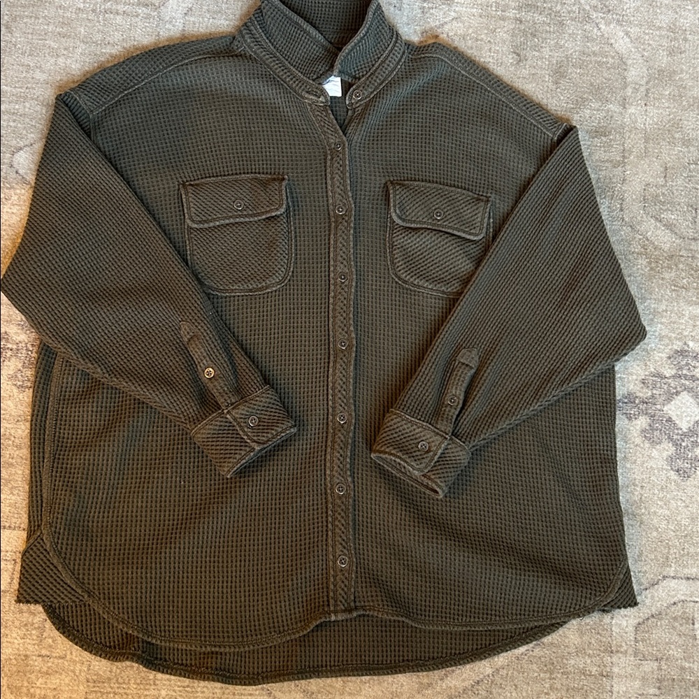 Aerie Lumber Jane Button Down Olive Green Size Small